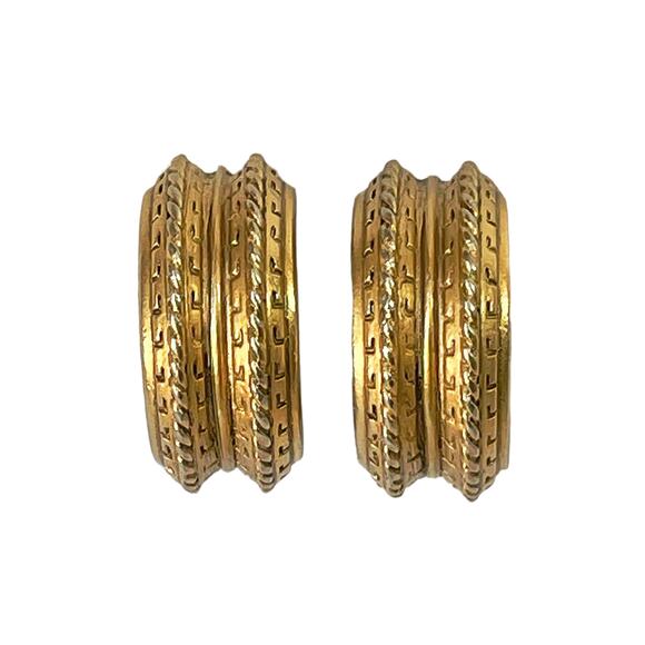 Oscar De La Renta Textured Gold Plated Classic Couture Hoop Clip On Earrings - Picture 1 of 6
